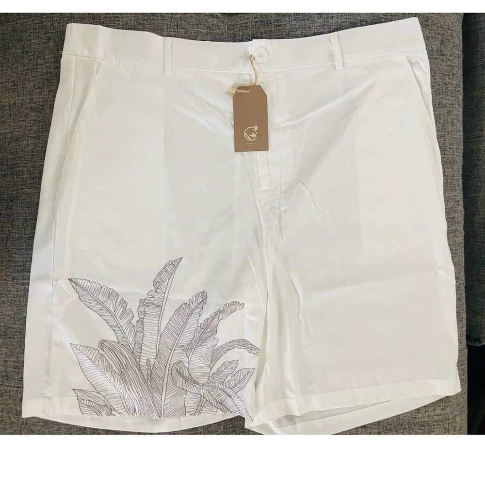 NWT-BigDaddy White Island Shorts palm tree design Sz-2X MSRP $74